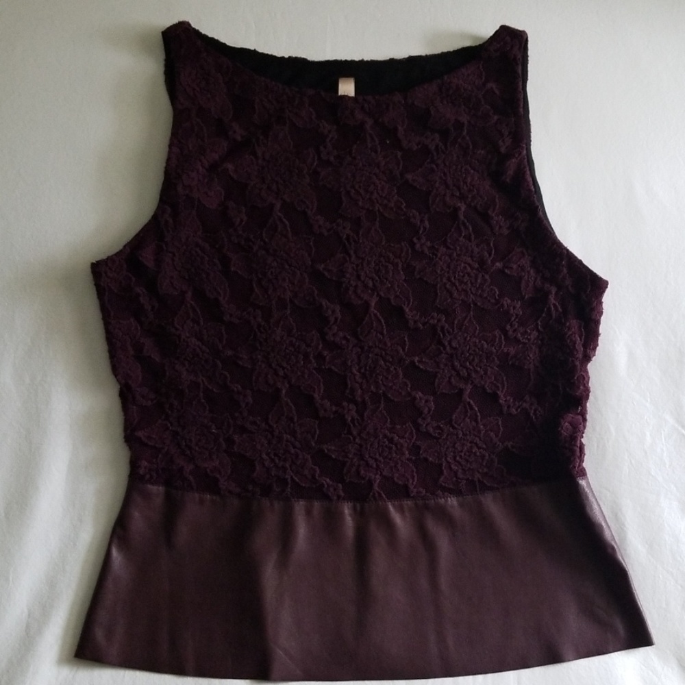 Womens Anthropopohy brand, Bailey44 dress top Large,faux leather/lace style, New